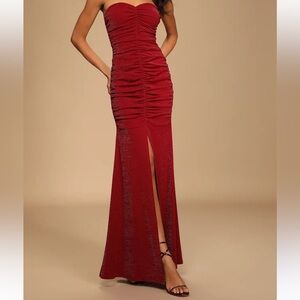 Lulu’s Sexy Wine Red Dress — Glitter Maxi Dress